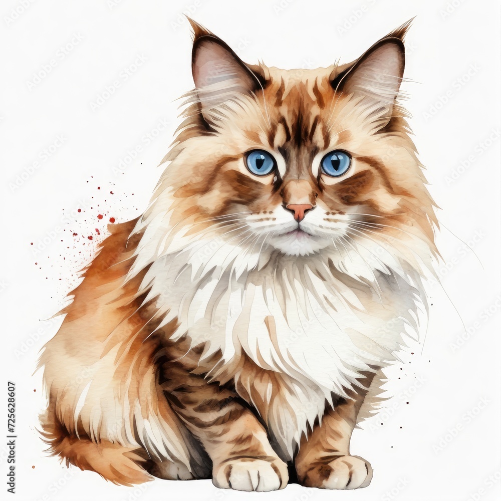 Watercolor red point ragdoll cat
