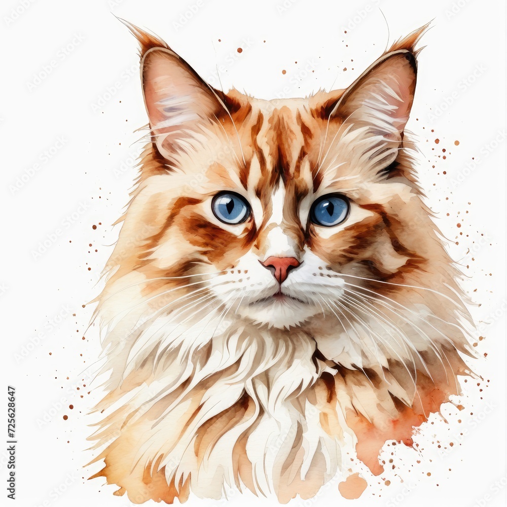 Watercolor red point ragdoll cat Watercolor red point ragdoll cat