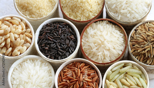 Types of Rice Grains in Small Containers