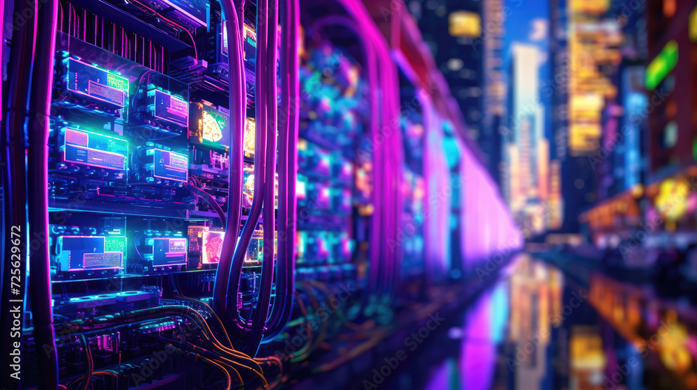 Fototapeta premium Close-up photo of Data cable transfers background information