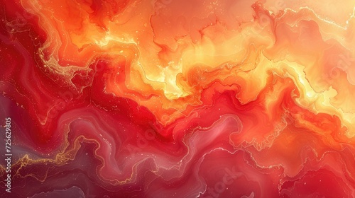 Fluid Abstractionscape: Panoramic Luxury in Red, Gold, and Ink