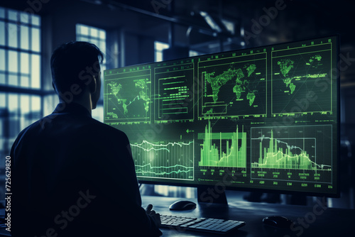 Close-up image, analyzing data Of young businessmen working. Using computers together in the office. Investors. Stock market.Generative AI