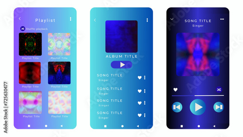 Mockup template for music player and display application charts for the most popular songs. Music playlist Template with navy-blue two-tone gradation theme and white background. 