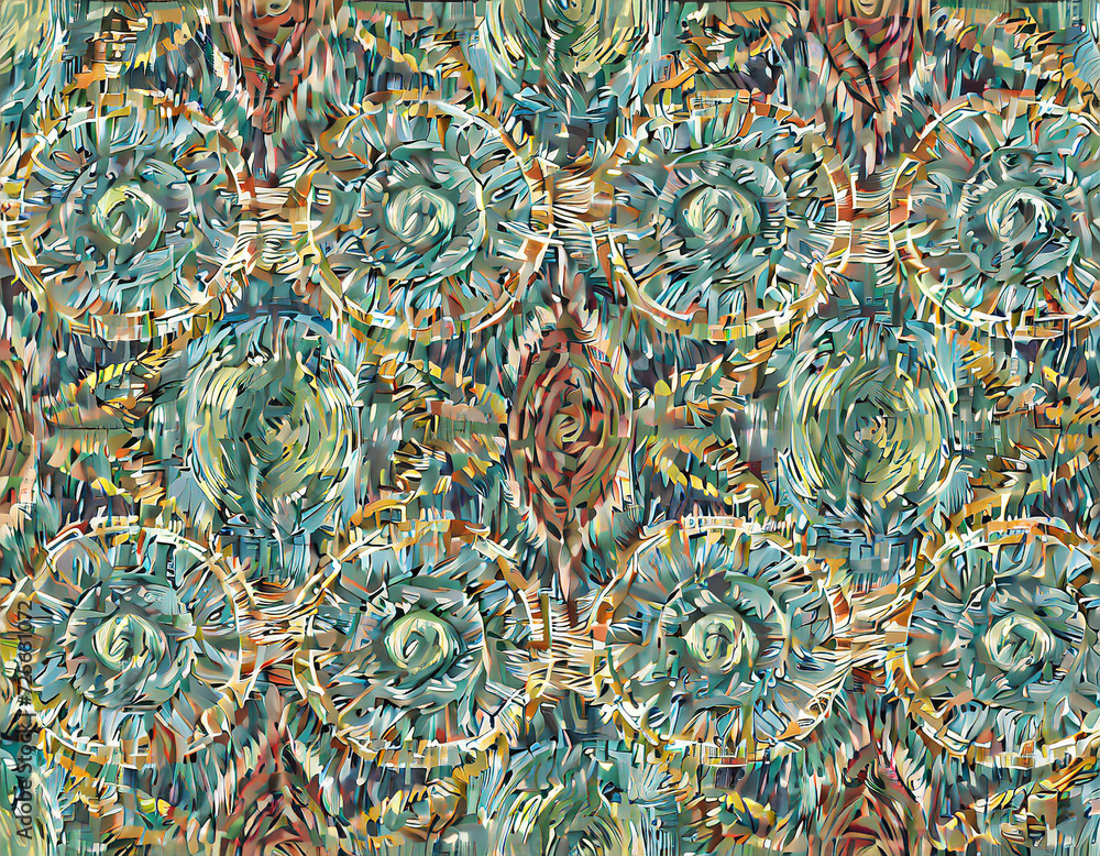 Abstract seamless pattern in thread embroidery style