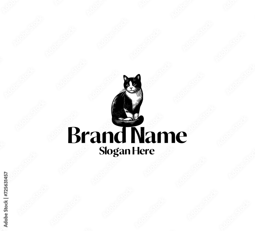 domestic cat logo retro style vector	