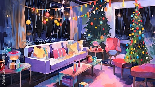 クリスマスの夜のカラフルな部屋_2