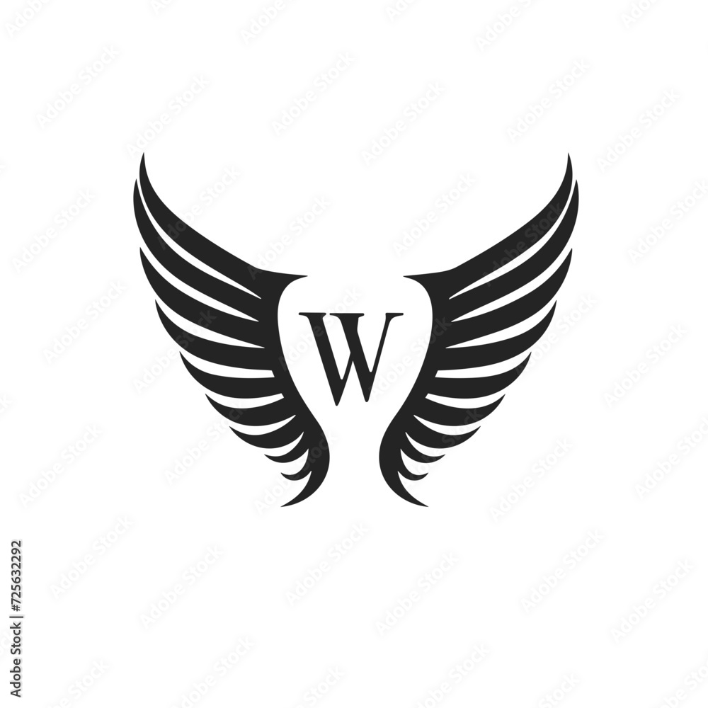 Obraz premium W letter with wings vector isolated logo silhouette best for your t-shirt