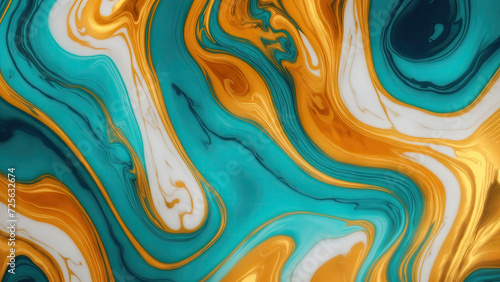 Majestic Orange Teal and golden gilded marble background