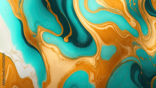 Majestic Orange Teal and golden gilded marble background