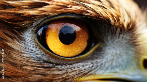 Fotografia closeup macro details of an eagle's bird head, feathers , iris eyes and beak cre