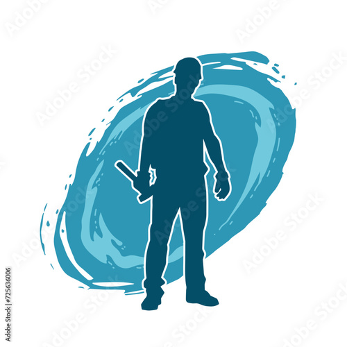 Silhouette of a worker carrying hammer tool. Silhouette of a worker in action pose using hammer tool.
