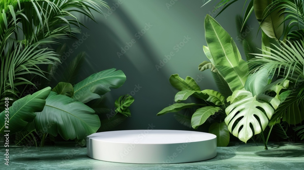 podium tropical leaves. Product podium scene design to showcase your product podium tropical leaves. Product podium scene design to showcase your product