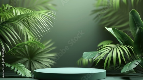 podium tropical leaves. Product podium scene design to showcase your product