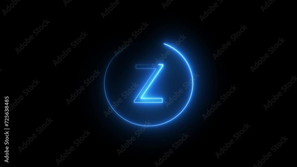 Animation of neon sign alphabet glowing with pink and blue light and black background. Animation of neon sign alphabet glowing with pink and blue light and black background.