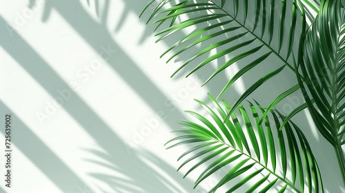 Generative AI   Tropical palm leaves with shadows on white concrete wall abstract blurred tropical background.