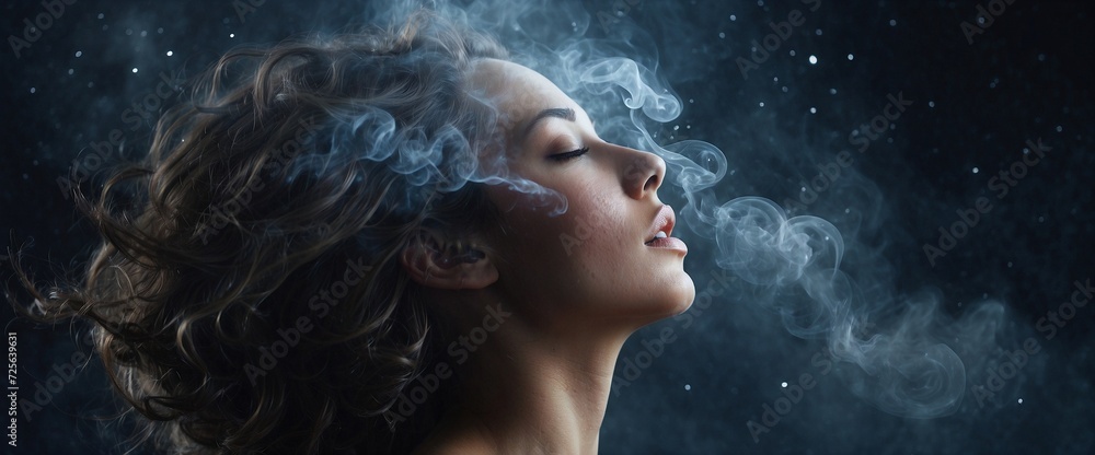 Magical portrait with smoke against a starry sky Magical portrait with smoke against a starry sky