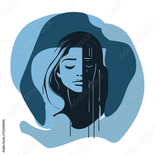 Conceptual illustration of depression, Persistent feelings of sadness, hopelessness, and a lack of interest in activities.