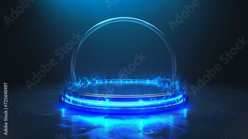 Generative AI : Podium light hologram tech technology background portal circle cyberpunk effect digita