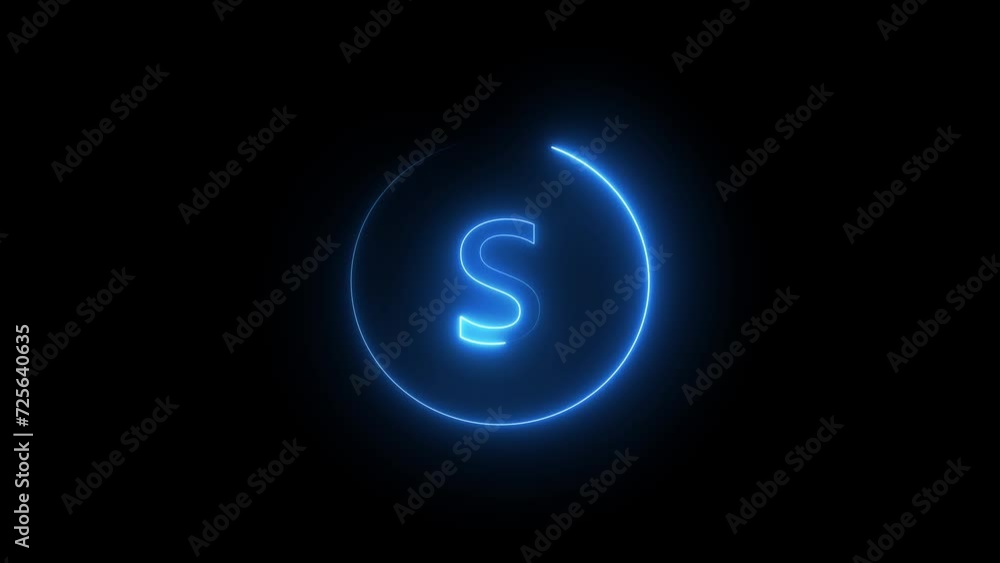 Animation of neon sign alphabet glowing with pink and blue light and black background. Animation of neon sign alphabet glowing with pink and blue light and black background.