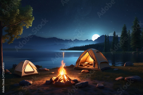 3d campfire by the river