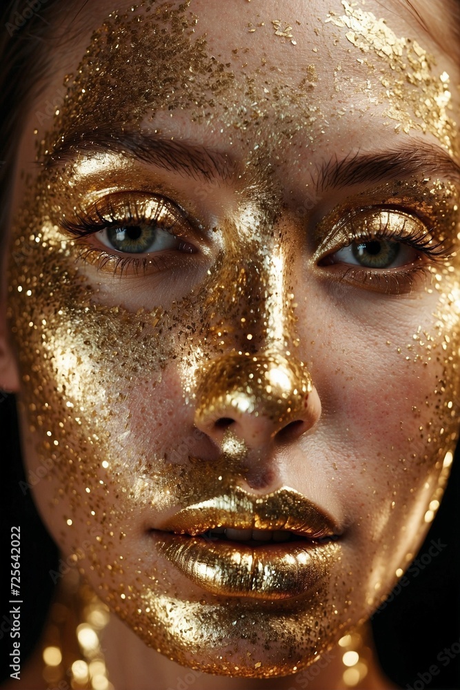 Golden Shimmer Makeup for Beautiful Young Woman Golden Shimmer Makeup for Beautiful Young Woman