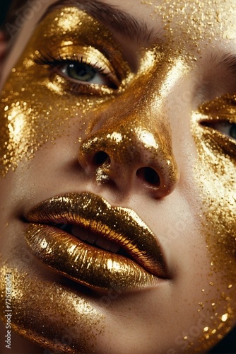 Golden Shimmer Makeup for Beautiful Young Woman