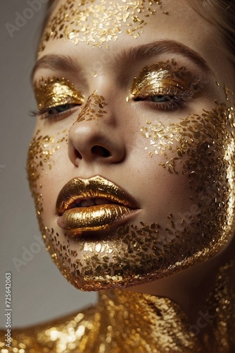 Golden Shimmer Makeup for Beautiful Young Woman © alexx_60