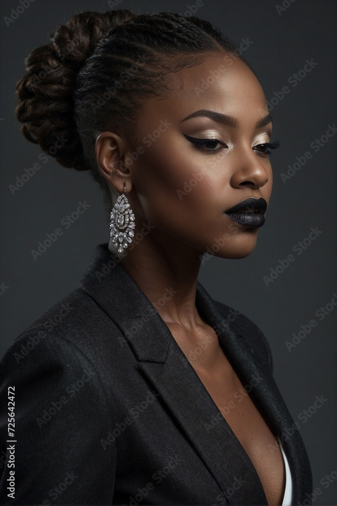 Elegant Afro-American Model in Black and White Business Suit with Jewelry Elegant Afro-American Model in Black and White Business Suit with Jewelry