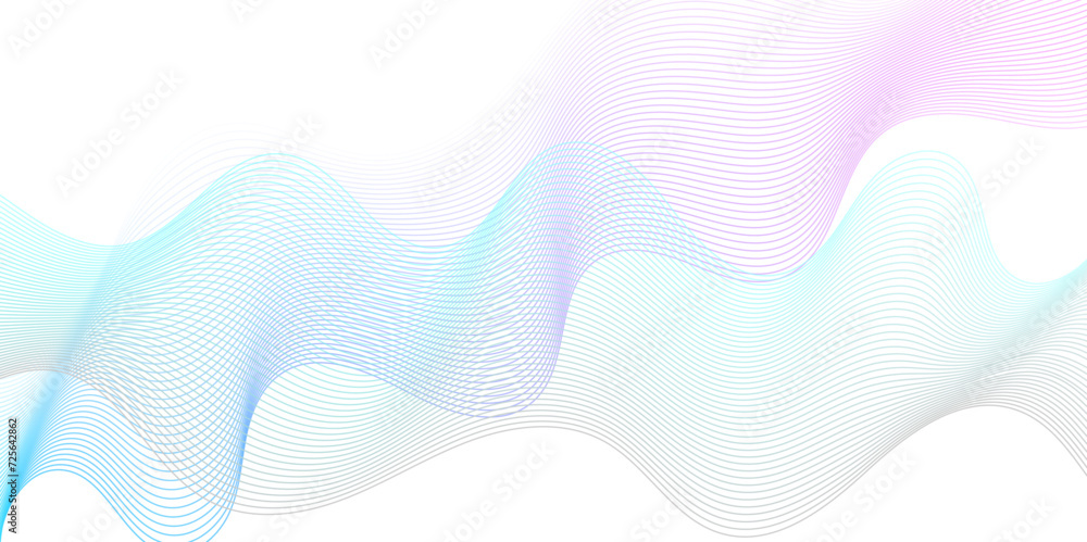 Modern abstract blue wave digital geometric Technology, data science frequency gradient lines on transparent background. Isolated on blue and white background. gray and white wavy stripes background.