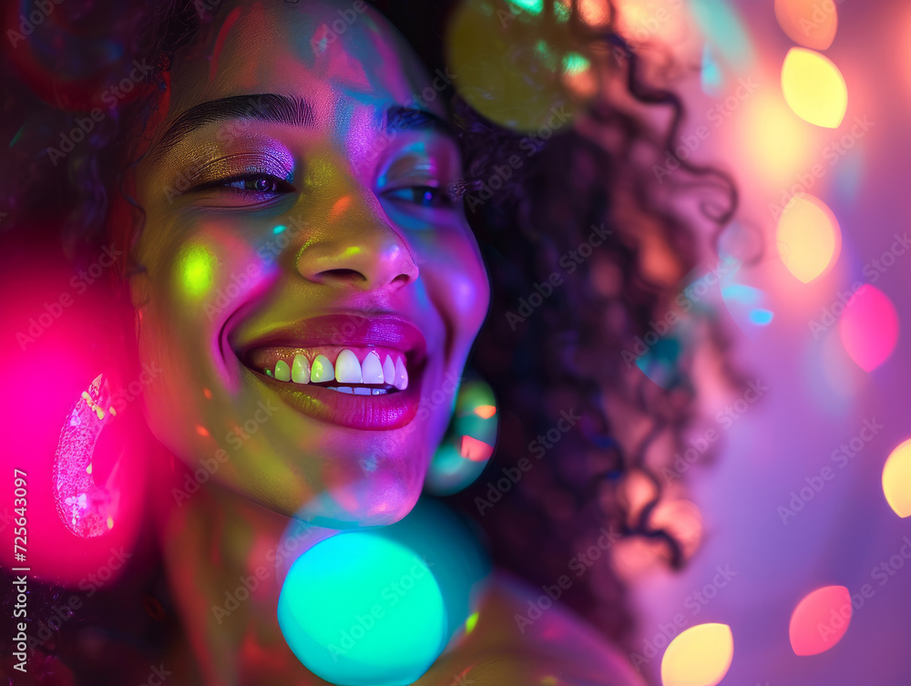 Beautiful girl in colored bokeh lights. Beautiful girl in colored bokeh lights.