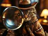 Experienced cat detective with a magnifying glass