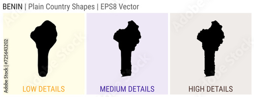 Benin - plain country shape. Low, medium and high detailed maps of Benin. EPS8 Vector illustration.