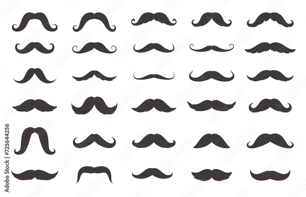 Mustache set. A man mustache is of different shape and appearance. Decoration for parties, fake mustache. Vector illustration Mustache set. A man mustache is of different shape and appearance. Decoration for parties, fake mustache. Vector illustration