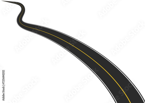 Curved road yellow white markings, vector illustration