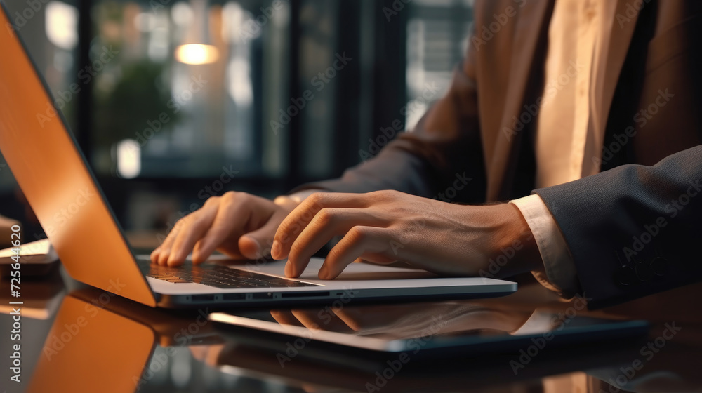 A businessman working on a laptop computer in a modern office A businessman working on a laptop computer in a modern office