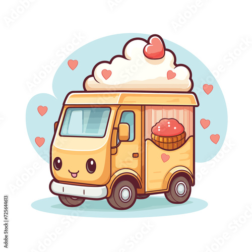 kawaii ice cream truck vector illustration