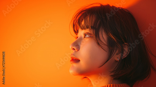 Portrait of a young woman in orange lighting