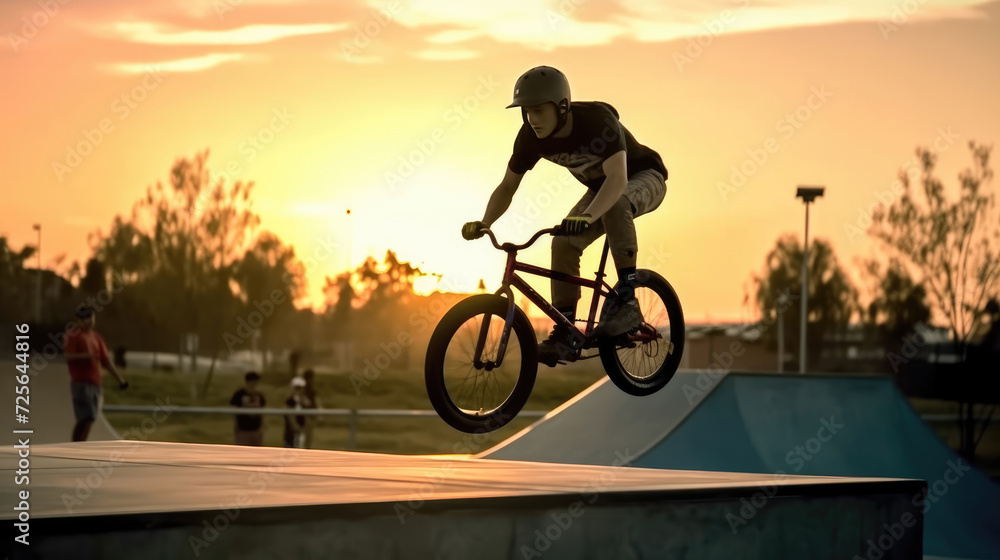 Obraz premium Teenage bmx BMX rider in action at skatepark
