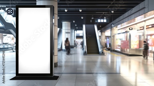Generative AI : Blank mock up for vertical poster advertising; 6 sheet digital display in MRT station; OOH out of home template.