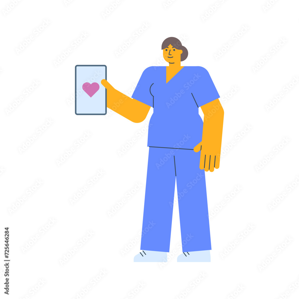 Nurse holding tablet with picture heart and smiles Nurse holding tablet with picture heart and smiles