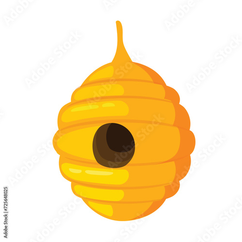 Wild bees nest or bee hive hanging isolated on white background. Vector illustration. Beekeeping