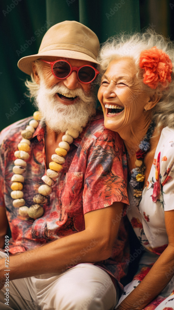 Happy senior couple having fun together at home. Cheerful elderly man and woman laughing and having fun together .