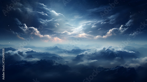 Universe background HD 8K wallpaper Stock Photographic Image,, Flying over deep night clouds with moonlight © AAmir