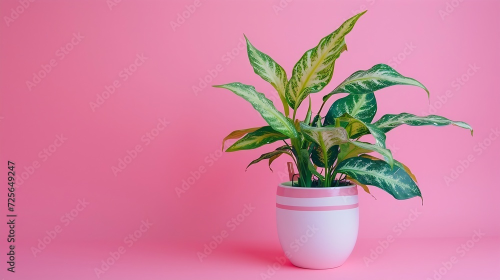 Generative AI : plant with pink background on the right with space for text Generative AI : plant with pink background on the right with space for text