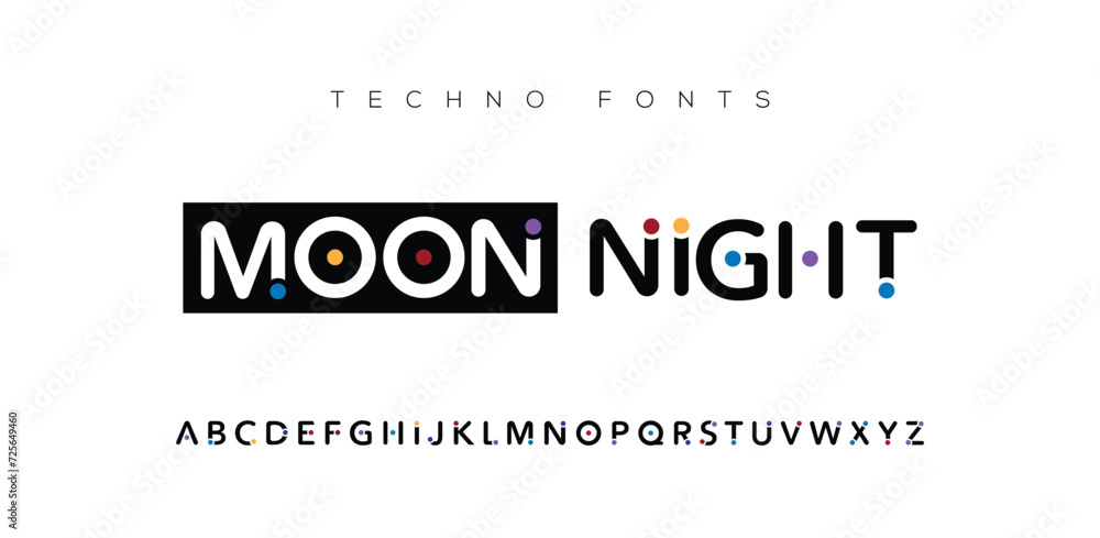 Moon Night Modern abstract digital alphabet font. Minimal technology typography, Creative urban sport fashion futuristic font and with numbers. vector illustration - obrazy, fototapety, plakaty 