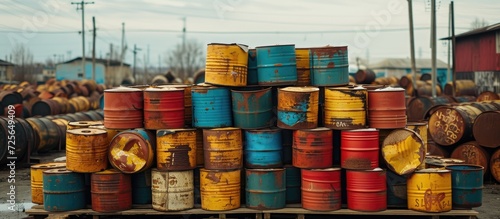 Oil barrels piled up