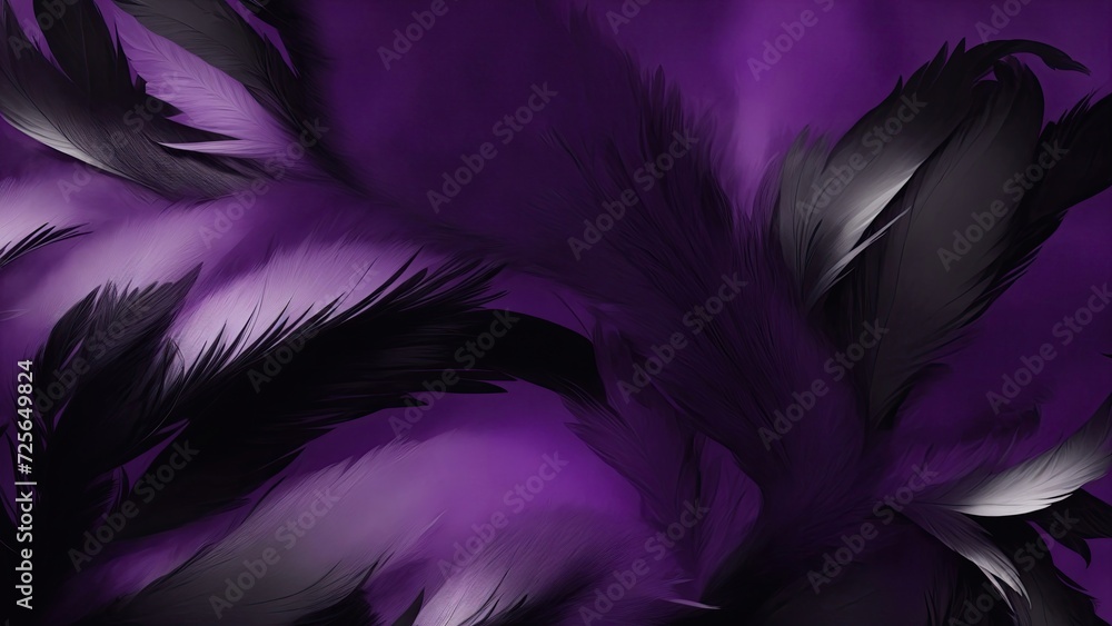Fototapeta premium Stylish Black and Purple Soft Feathers Background