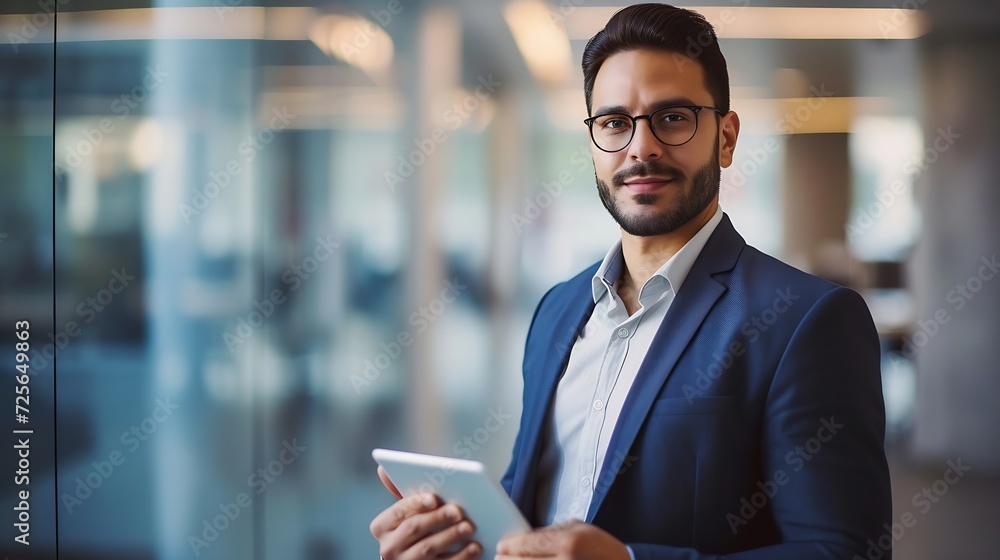 Generative AI : Smiling Latin male business man accountant analyst holding documents Generative AI : Smiling Latin male business man accountant analyst holding documents