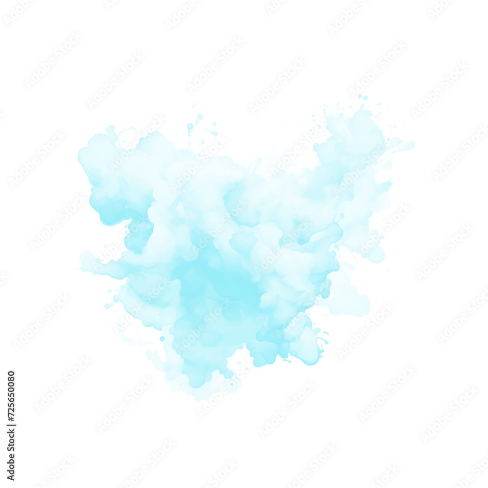 Abstract pattern with blue watercolor cloud on white background. Cyan watercolour water brash splash texture. Vector pastel color paint stain. Blue watercolor background Abstract pattern with blue watercolor cloud on white background. Cyan watercolour water brash splash texture. Vector pastel color paint stain. Blue watercolor background