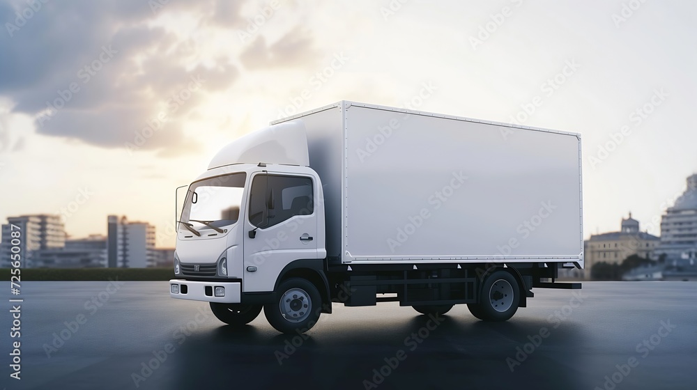 Generative AI : white box truck cargo delivery art isolated design vector template